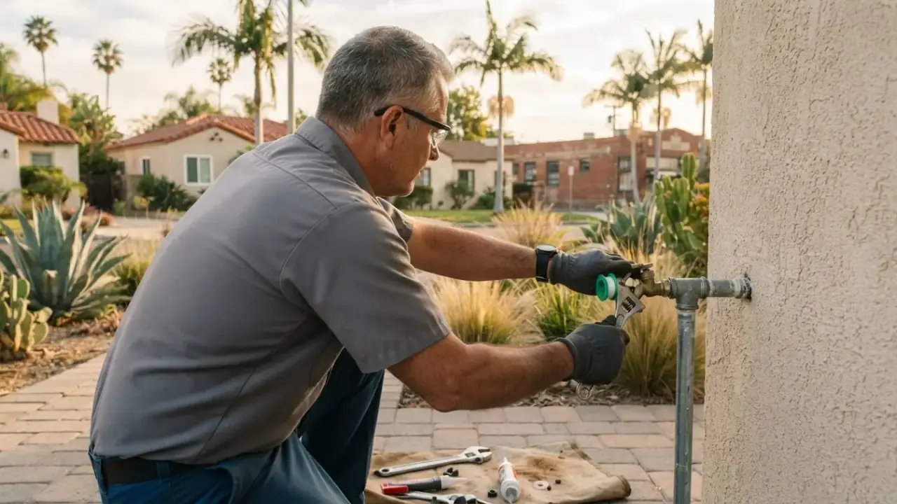 Which Water Efficient Plumbing Fixtures Can Help Reduce Water Use in Pico Rivera: plumber installing faucet